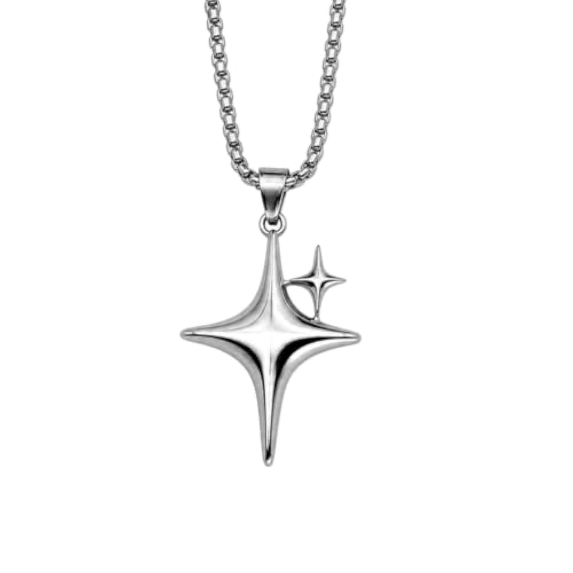 Silver 4-Point Star Pendant Necklace with Box Chain